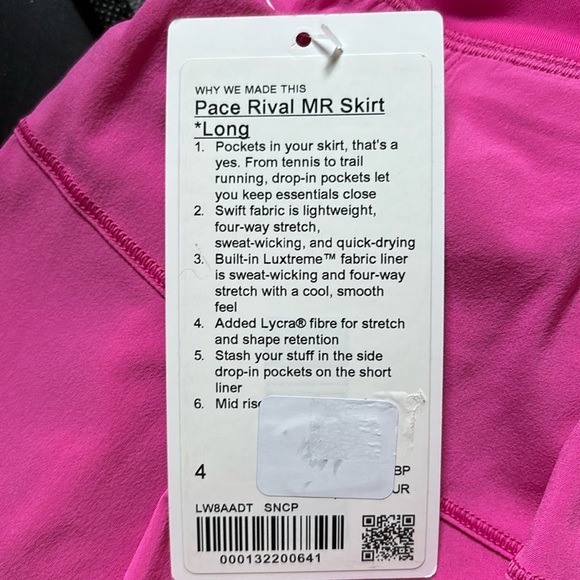 LULULEMON PACE RIVAL SKIRT *LONG IN SONIC PINK (SNCP) SZ 4, 8 NWT - Picture 9 of 15